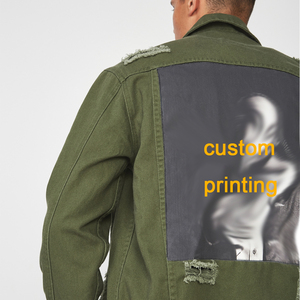 Wholesale High Street Design <strong>Men</strong> Olive <strong>Green</strong> Custom Plain Patch Printed Color <strong>Denim</strong> <strong>Jacket</strong> Bomber <strong>Jackets</strong> for Male - Product Image 3