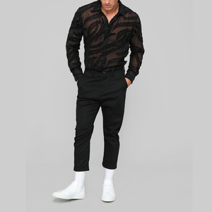 Abbigliamento da uomo personalizzato Sexy in <span class=keywords><strong>pizzo</strong></span> trasparente camicie occidentali da uomo a <span class=keywords><strong>manica</strong></span> <span class=keywords><strong>lunga</strong></span> camicia personalizzata in poliestere camicia Casual da uomo - Product Image 3