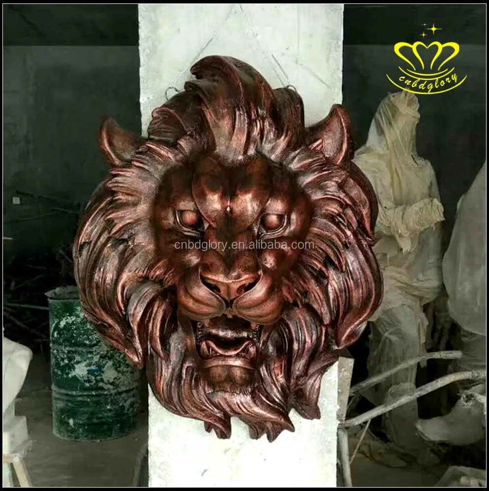 2017 venda quente metal escultura bronze cabeça de animal de fibra de vidro leão para venda