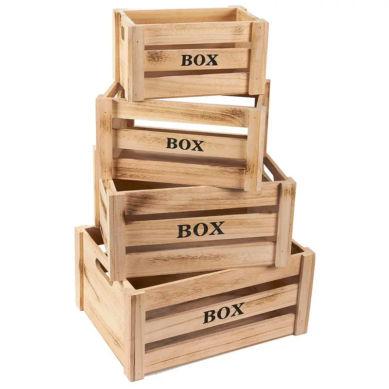 Wood Crates - Unfinished Wooden Vinyl Storage Boxes with Different Sizes