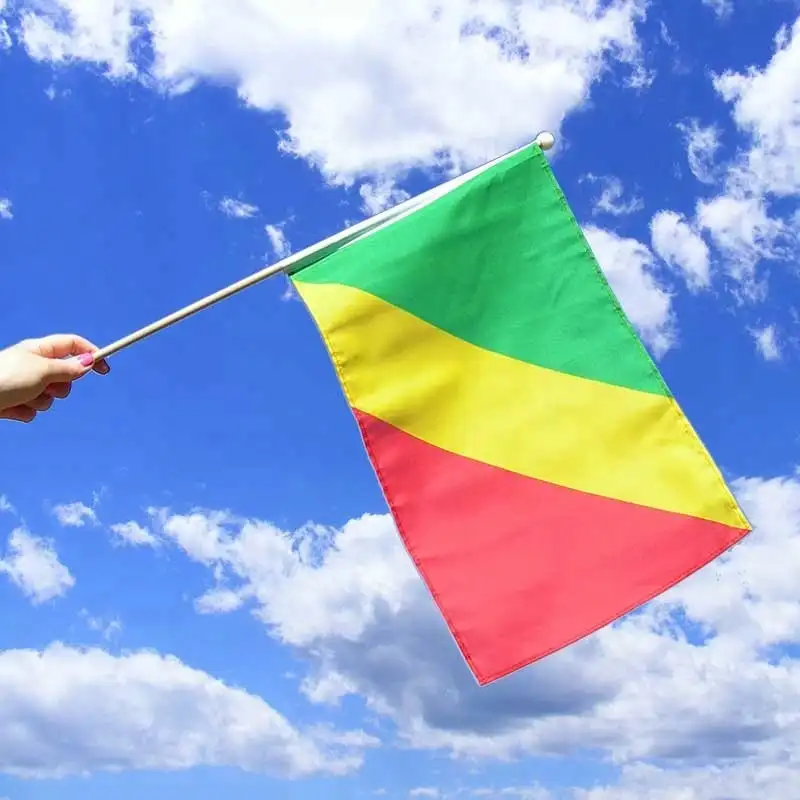 Drapeau rechange de la république démocratique du Congo, porte-drapeau à main en ondulation, de haute qualité