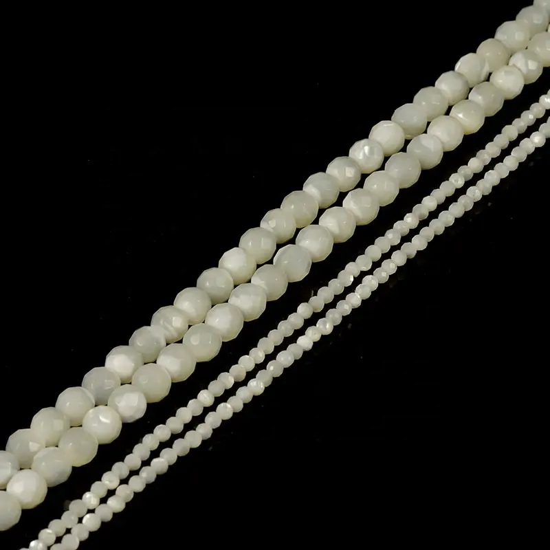 Natural White And Brown Mother of Pearl Shell Bead Round Faceted Beads For Jewelry Making