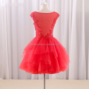 RSM66208 manga Casquillo rojo del cordón appliqued <span class=keywords><strong>capas</strong></span> falda minitwo tonos vestidos de coctel mujer corta vestidos poco vestid - Product Image 6