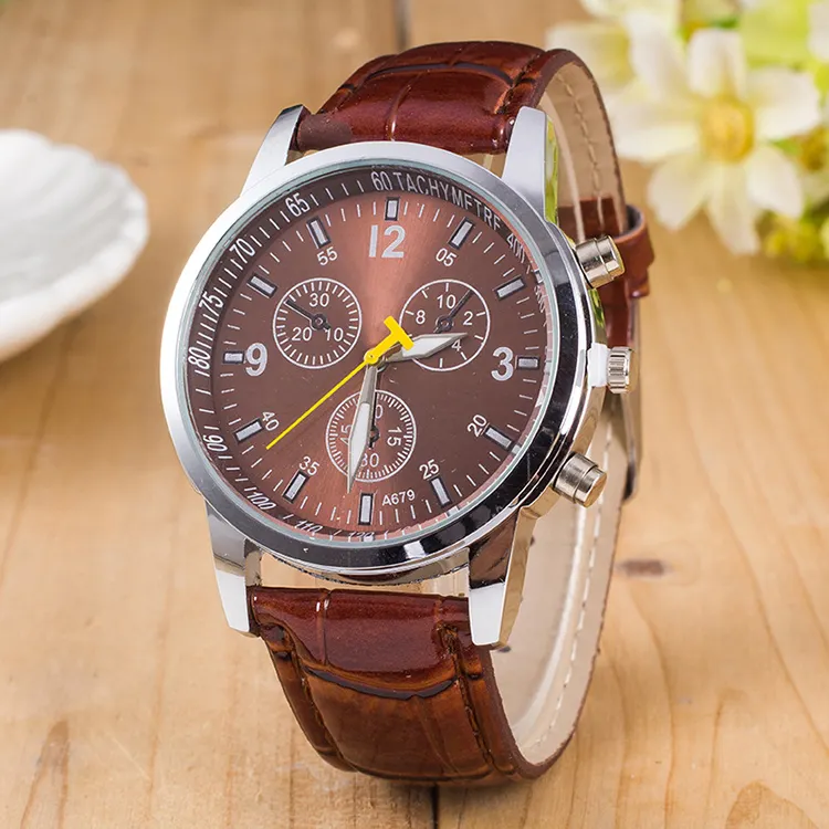 Mens Roman Number Glass Watches Men Luxury Leather Quartz Business Wrist Watch