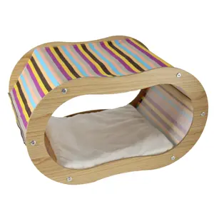 Lit rond en bois pour chat, design moderne, accessoire d'intérieur, lit pour animaux domestiques