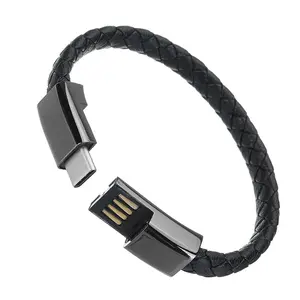 Casal de Couro Pulseira USB Cabo do Carregador de Viagem Rápida Digital Portátil para IPhone 7 6s para Huawei Samsung Xiaomi Telefone carregador