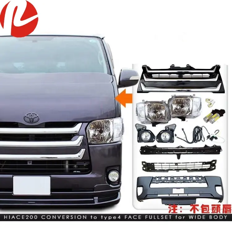 Quantum van Hiace commuter KDH 200 2014 2016 1695 rosto de conversão cabeça cauda fog light kit corpo bumper grille