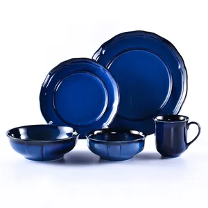 Vajilla de porcelana de cerámica esmaltada para hotel, juego de vajilla elegante y azul oscuro para restaurante y fiesta, novedad