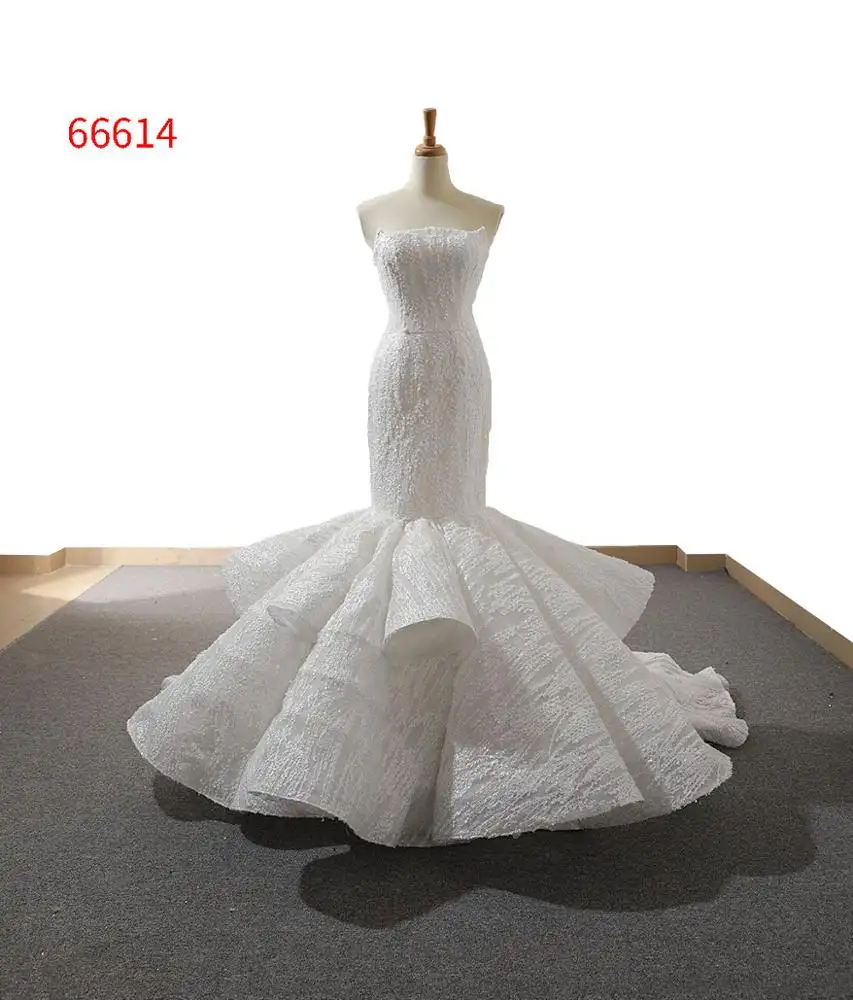 RSM66614-1 Jancember kristal denizkızı kuyruğu gelin kıyafeti lüks kapalı omuz mermaid düğün elbisesi
