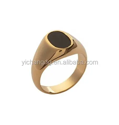 Anillo de ónix liso para hombre, anillo de ónix chapado en oro de 18k, venta al por mayor