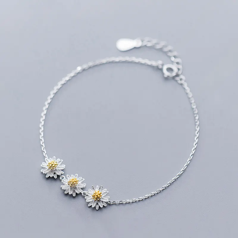 Pulseira de prata, moda adorável margarida flor charme pulseiras para mulheres prata esterlina 925 jóias no atacado