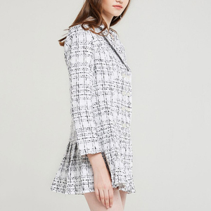 Vestito da giacca con bottoni di perle di <span class=keywords><strong>Tweed</strong></span> <span class=keywords><strong>in</strong></span> bianco e nero alla moda coreano - Product Image 4