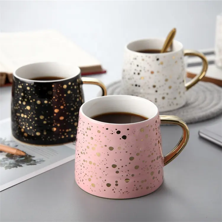 Vàng Lốm Đốm Sang Trọng Pháp Gốm Giá Rẻ Tùy Chỉnh Mugs Cà Phê