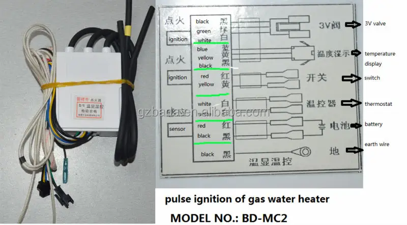 Encendedor de pulso, BD-MC2, parte del calentador de agua de gas