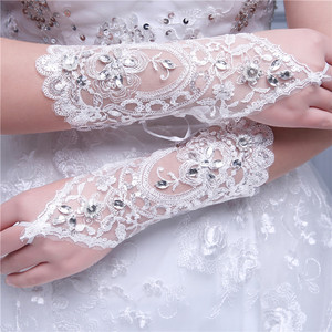 Guantes de Encaje con Cristales sin Dedos Morili, de Alta Calidad y Económicos, para Accesorios de Novia, MGB17 - Product Image 2