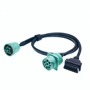 Тип 2 зеленый немецкий 9-контактный J1939 к OBD2 Соединительный сплиттер Y-образный кабель
