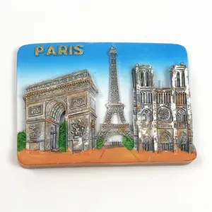 Produtos promocionais do presente do turista oem, resina 3d personalizada, lembrança ímãs de geladeira para paris