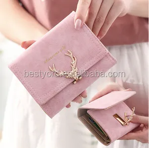cute 3 foldable short type leather women factory cheap leather wallet