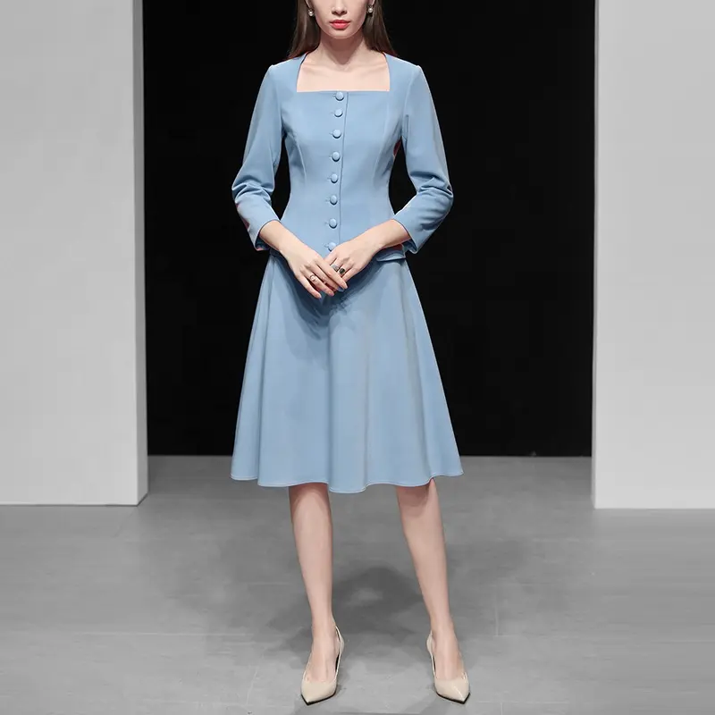 2019 yeni bahar uzun kollu elbise Tops A-Line etek iki parçalı Set kadın giyim