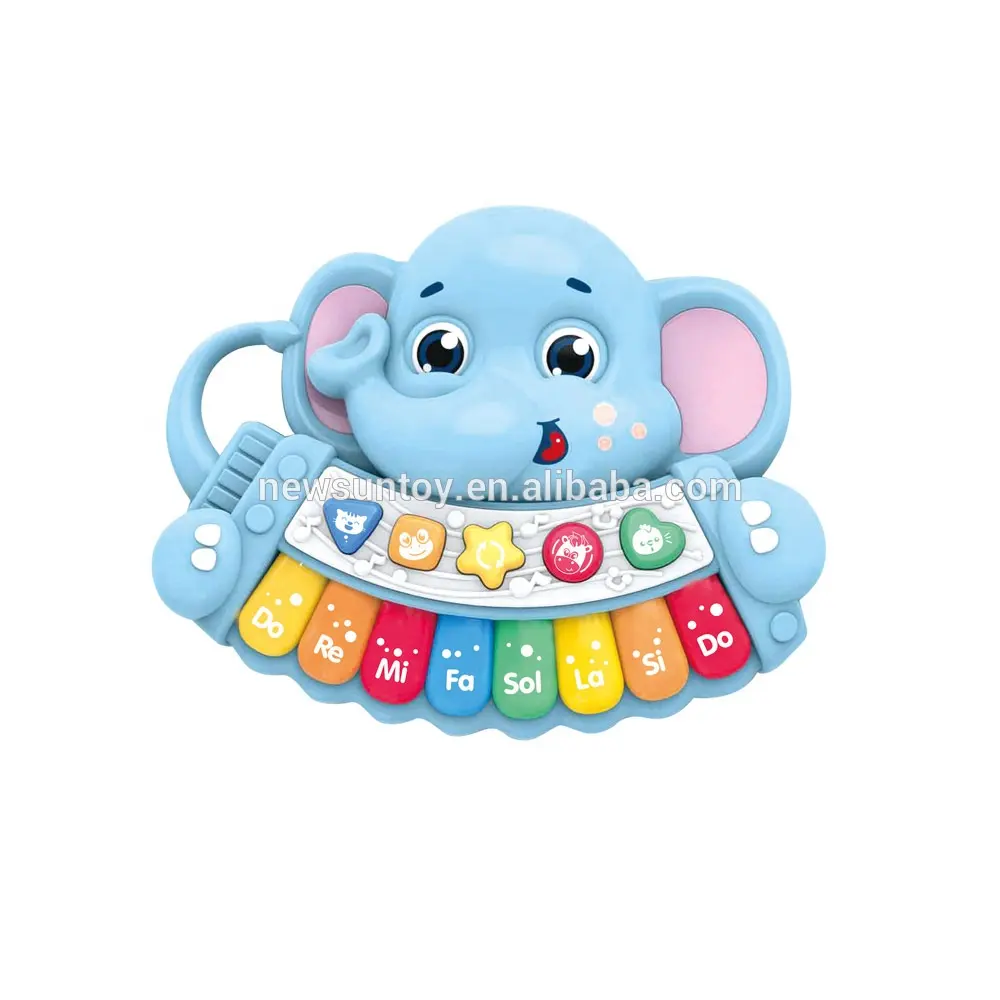 Wholesale educational cartoon elephant musical piano keyboard electronic organ set musical instrument toy with music and light.