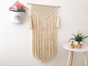 Art Decor <strong>Macrame</strong> Woven <strong>Wall</strong> <strong>Hanging</strong> - Boho Chic Geometric Cotton White Plant Round Curve Anniversary Traditional Rope 1pcs - Product Image 5