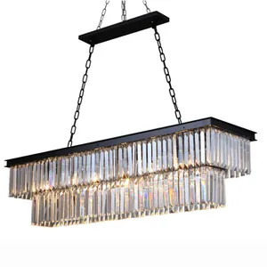 豪华现代水晶矩形吊灯可调节高度用于餐厅客厅厨房岛吊灯金色