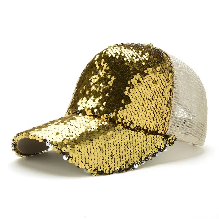 Commercio all'ingrosso Two Tone Donne E Gli Uomini Cappello di Maglia Personalizzata Più Poco Costoso Caps Glitter Sequin Della Maglia di Modo Trucker Cap