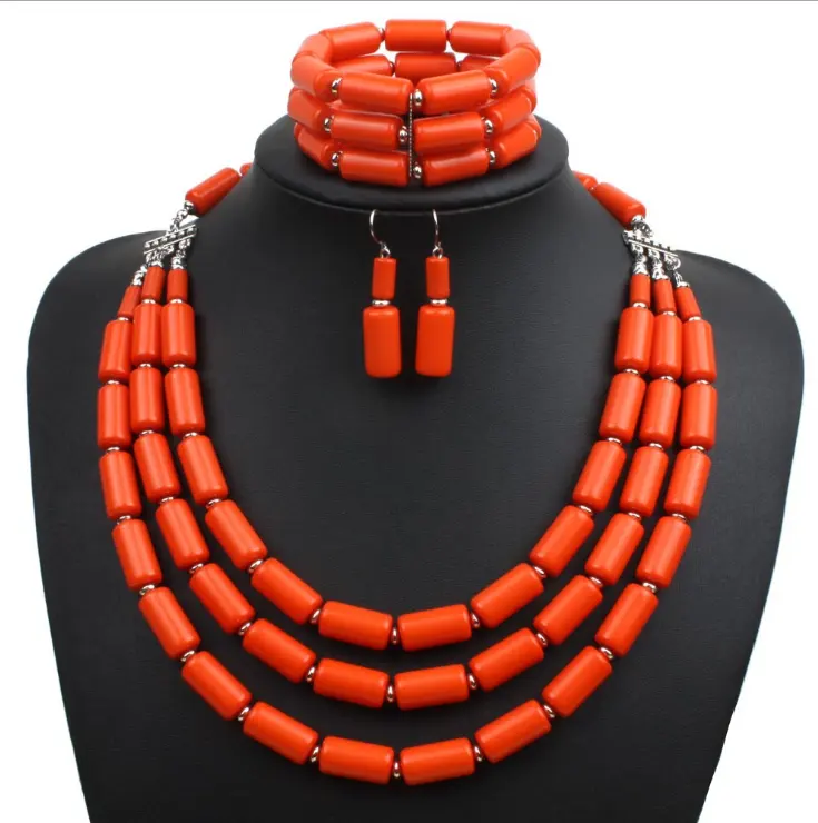 Beads africani nigeriano monili di Cerimonia Nuziale Dell'orecchino Della Collana Del Braccialetto Set collana del Collare di Dichiarazione Perline Africane Insieme Dei Monili Indian