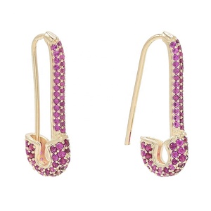 925 Silver 18k Gold Plated Micro Pave Jewelry Custom Gemstone <strong>Safety</strong> <strong>Pin</strong> Huggie Hoop <strong>Earrings</strong> - Product Image 4