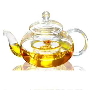 अनुकूलित Borosilicate चायदानी गिलास, व्यक्तिगत चाय के साथ कांच के बर्तन स्टेनलेस स्टील तर करने वाला, ढक्कन के साथ ग्लास चायदानी