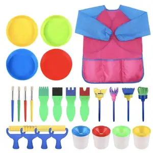 Kit de pinceaux en mousse pour application de peinture, ensemble de 20 pièces, outils d'apprentissage, de dessin pour enfants, avec rouleaux à fleurs, balayeuse de tampons, outils d'art pour le bricolage