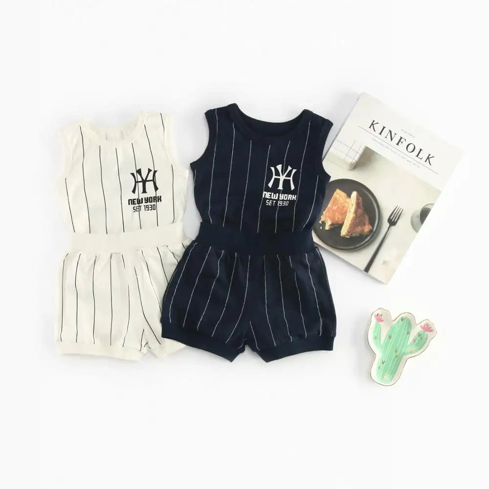 Boutique traje bebé niño trajes de diseño de la raya vertical infantil conjuntos de ropa casual