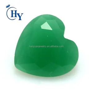 Cheap gemstone malay jade green color heart shape fake glass gemstone for jewelry making