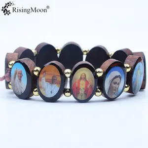 OEM/ODM religious Christian wooden elastic string bracelet
