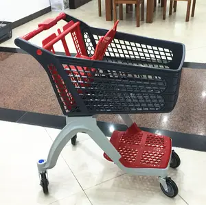 New design plastic shopping cart gray and red color high quality go cart