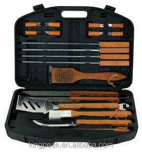 Ensemble d'outils pour <span class=keywords><strong>Barbecue</strong></span>, poignée en <span class=keywords><strong>bois</strong></span>, en acier inoxydable, avec étui de transport, accessoires de bbq, offre spéciale, - Product Image 1