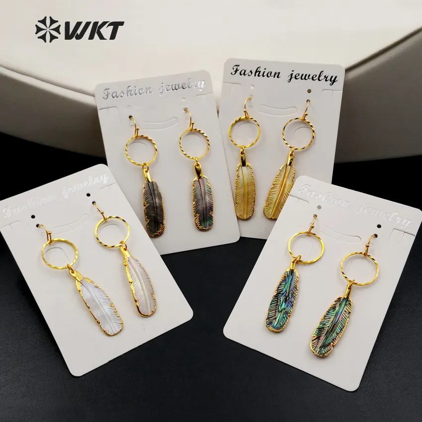 WT-E375 WKT Grosir Mode Baru Anting Kerang Abalon Asli Anting Menjuntai Bentuk Bulu Kerang