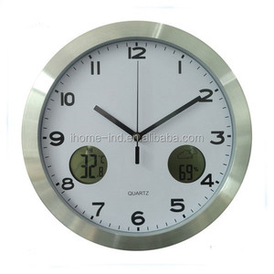 14 ''nhôm Đồng hồ treo tường với Nhiệt kế kỹ thuật số và ẩm kế thạch anh Analog phòng khách một mặt Sáng Tạo 1 * AA pin - Product Image 6