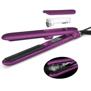 Jet black magic shine ionic steam hair straightener with steam create device