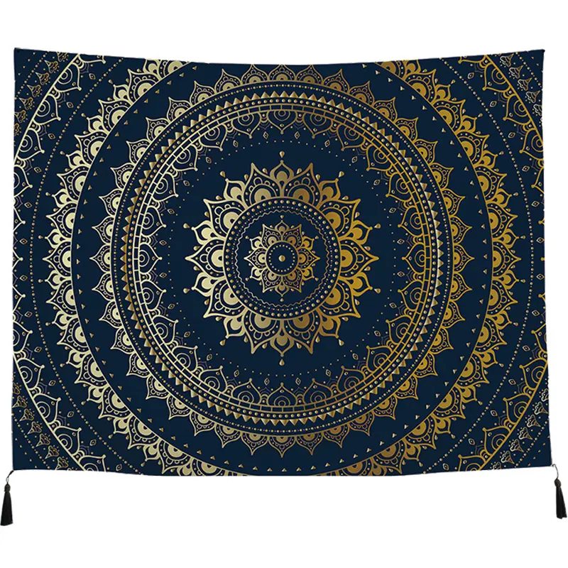 Indian Traditional Black and Gold Mandala Printed Bohemian Hippie Large Wall Art Tapestry