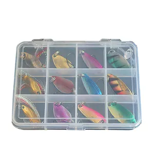 Fishing tackle 12 pcs colorful spoon fishing lure metal kit with hooks