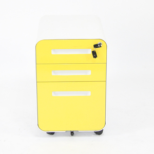 Office 3 Drawer Metal File Cabinet Movable Rounded Mobile Pedestal