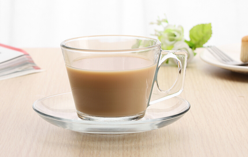 Haonai clear glass coffee set square coffee cup with saucer