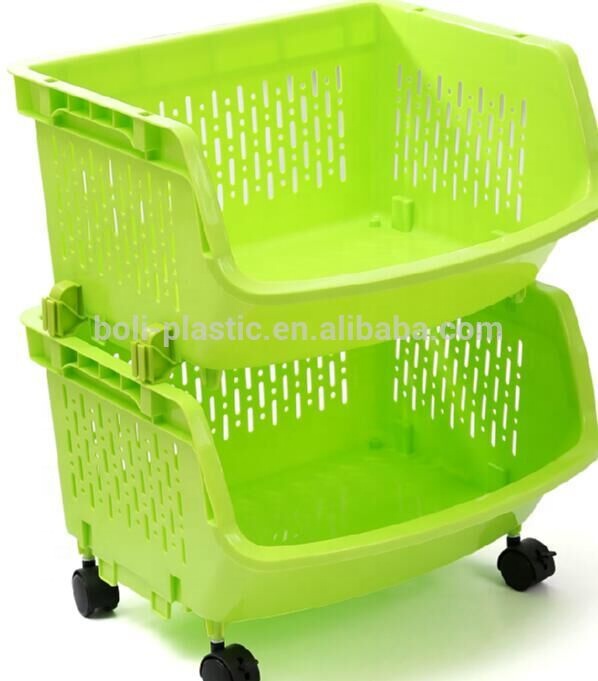 Пластиковая двухслойная стойка для овощей с колесами, держатели и стеллажи для хранения