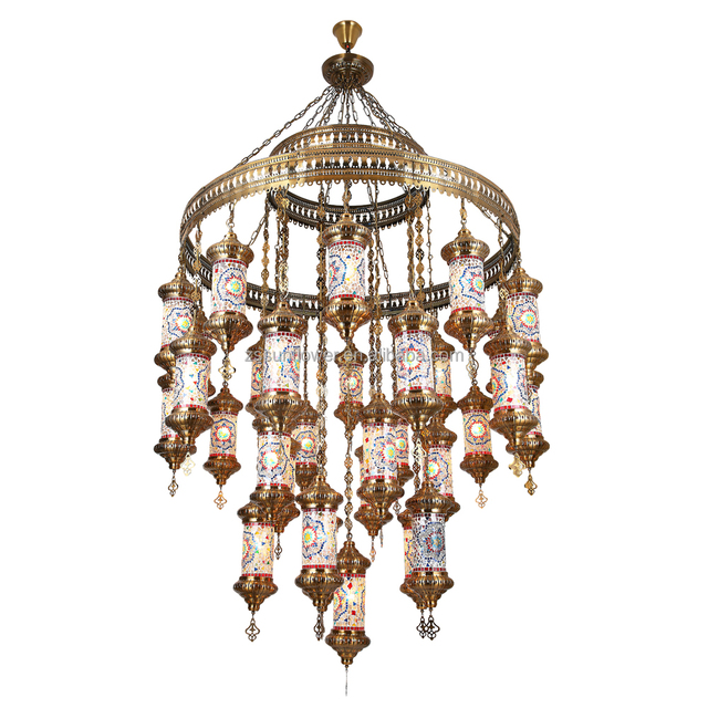 Turkish Multicolor 31 Glass Ball Hanging Mosaic Glass Lamp