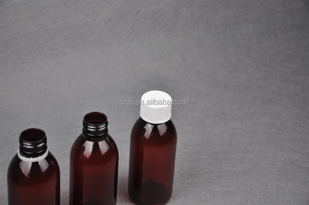 200 ML PET Orale liquide bouteille/médecine bouteille avec tasse, brun Pet bouteille