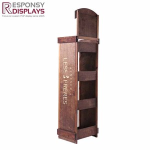 Estante de exhibición de pie de suelo de madera vintage con estantes de tres niveles para licor, vino y bebidas en tienda de <span class=keywords><strong>Bar</strong></span> minorista - Product Image 1