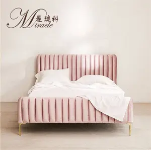 Wholesale bedsheet queen size bed-Beautiful Pink Color Queen Size Princess Bed With Gold Metal Frame