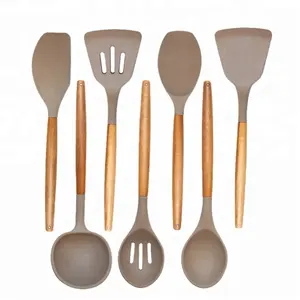 Cao Cấp 10 Piece Nylon Silicone Bếp Nấu Ăn Đồ Dùng Set Với Keo Tự Nhiên Cứng Gỗ Xử Lý