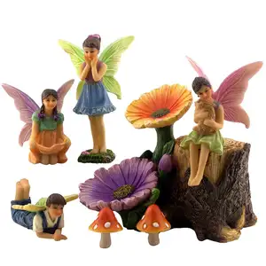 Kit de acessórios para jardim, estatuetas de fadas poliresina, miniatura, suprimentos para fadas, 7 peças